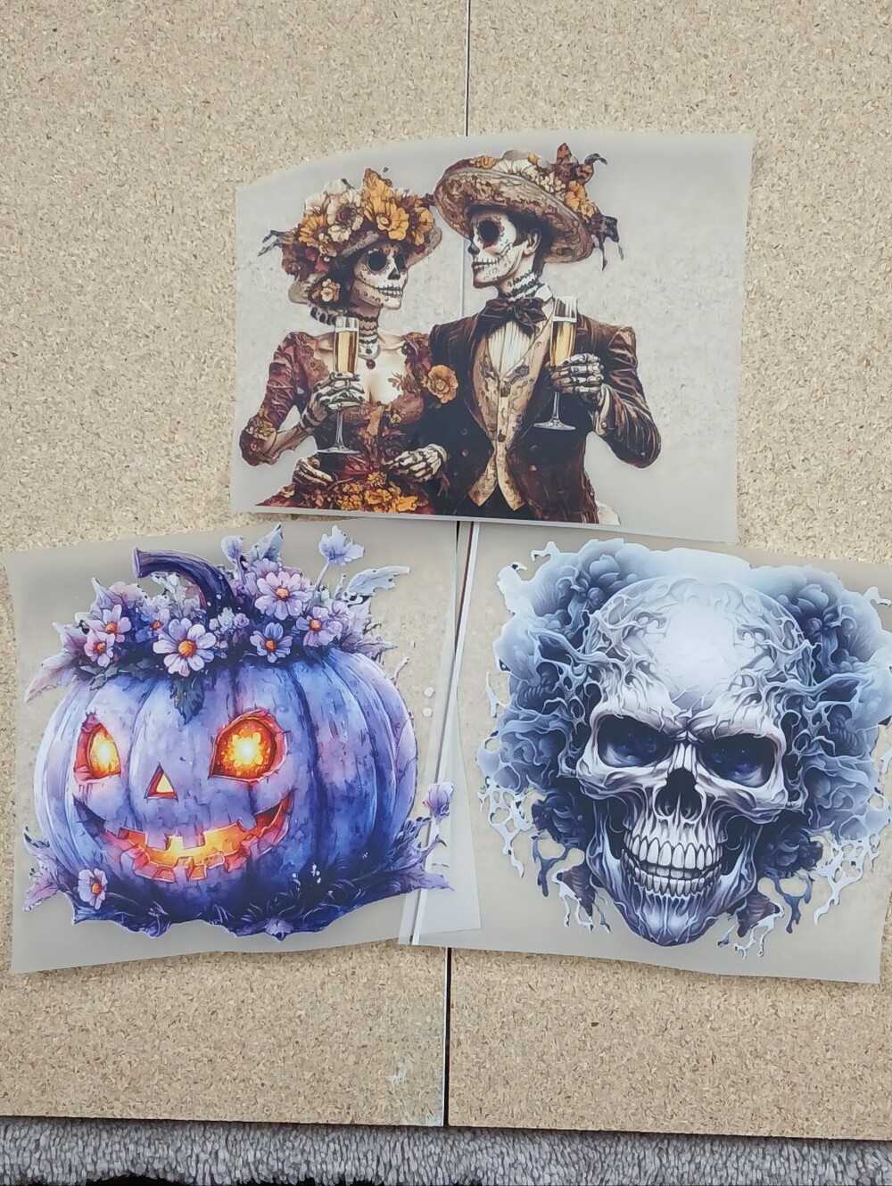 Ready to Press DTF Transfers Gothic Halloween Skull Floral Pumpkin 3-Pack Bundle